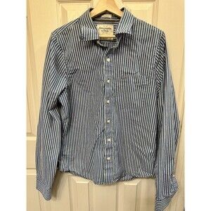 Abercrombie & Fitch Shirt XL Blue White Striped Muscle Button Up Long Sleeve Men